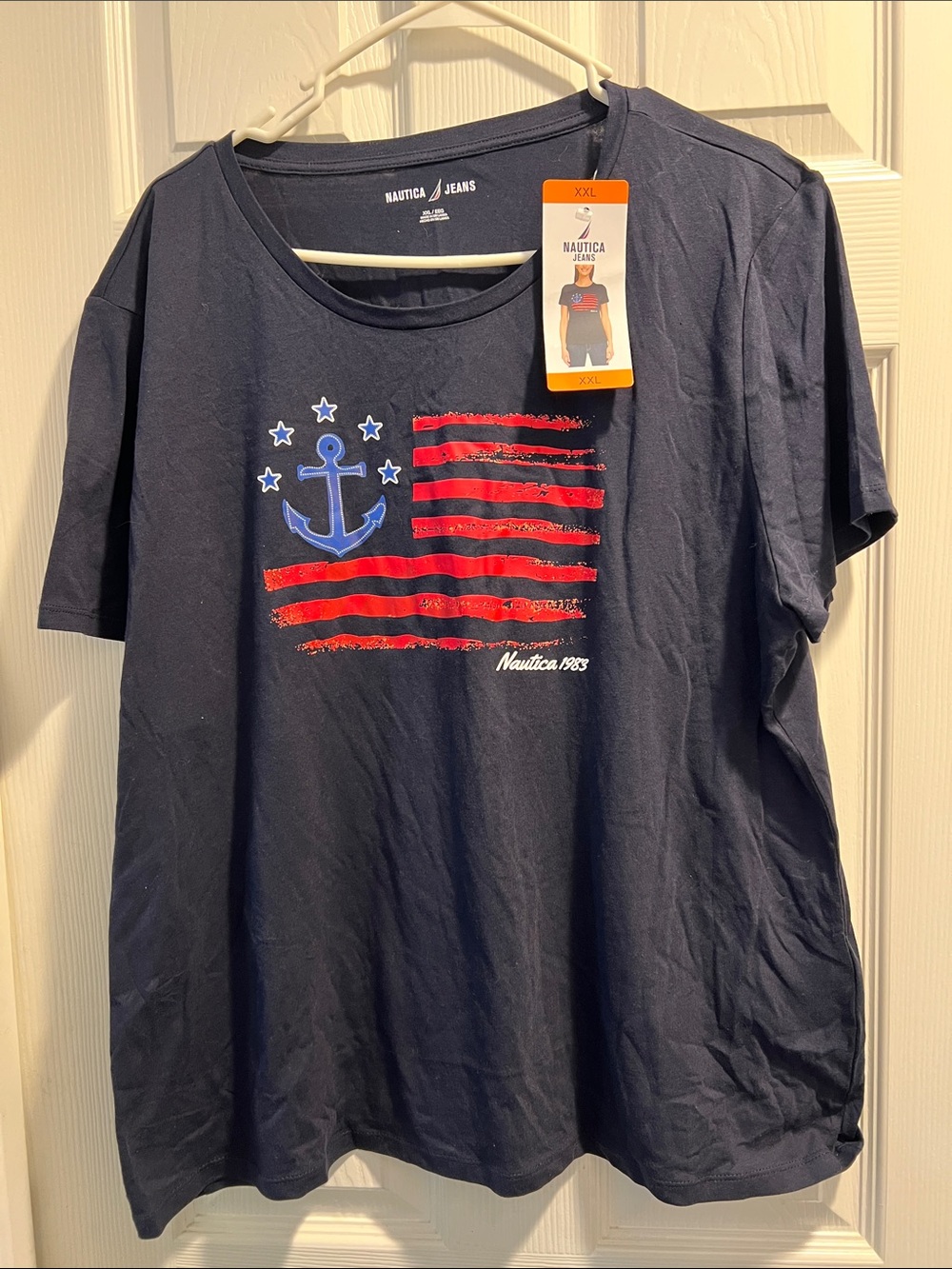 Nautica Navy Short-Sleeve Tee with Red Stripes and Blue Anchor Graphic